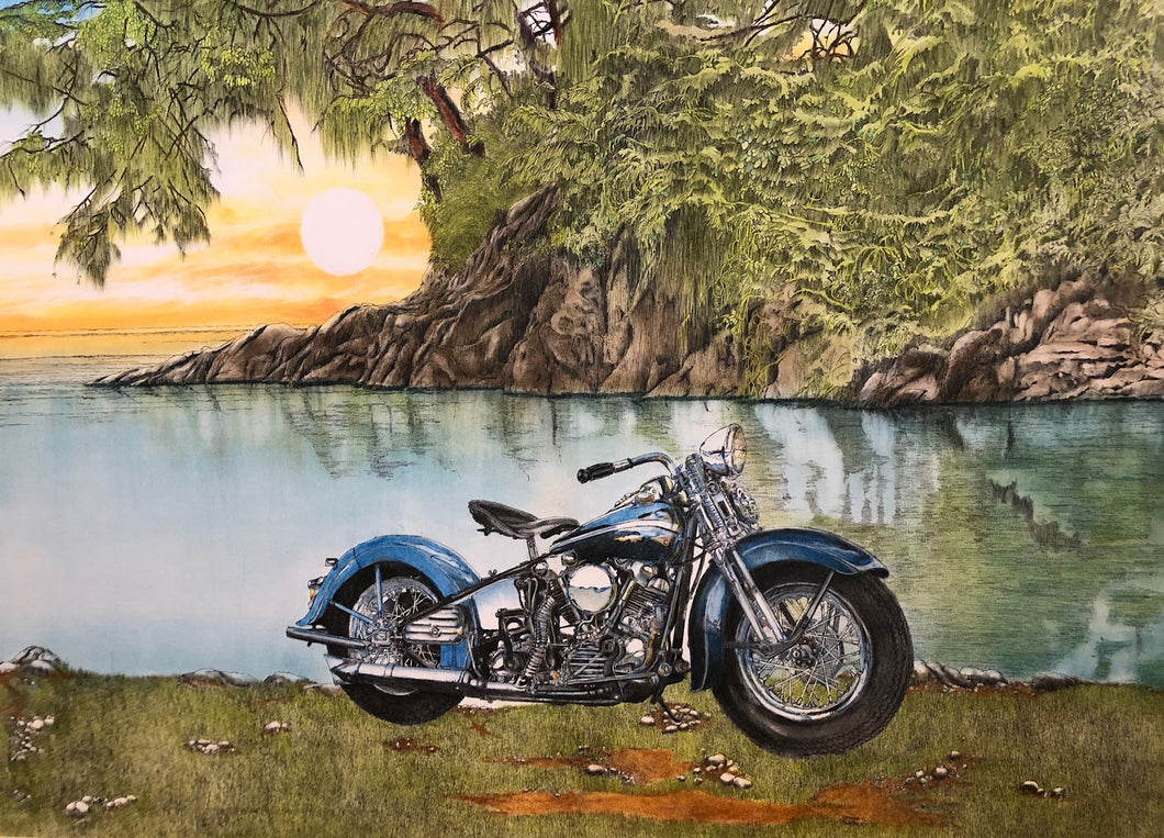 Motorcycle by the lake