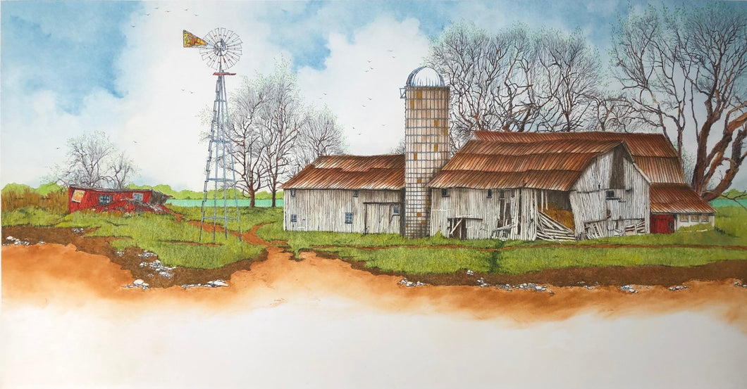 Ohio Farmscene with Silo and Windmill